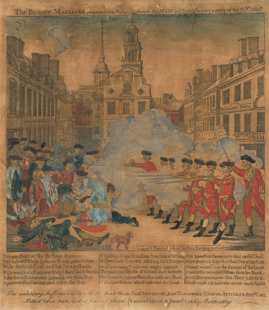 Bostonmassakern av Paul Revere, after Henry Pelham