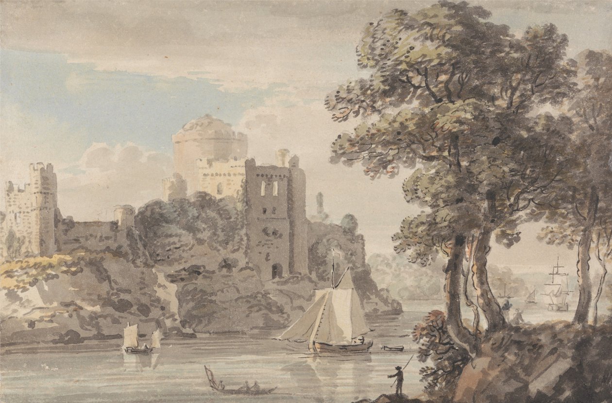 Ett slott vid en flod av Paul Sandby
