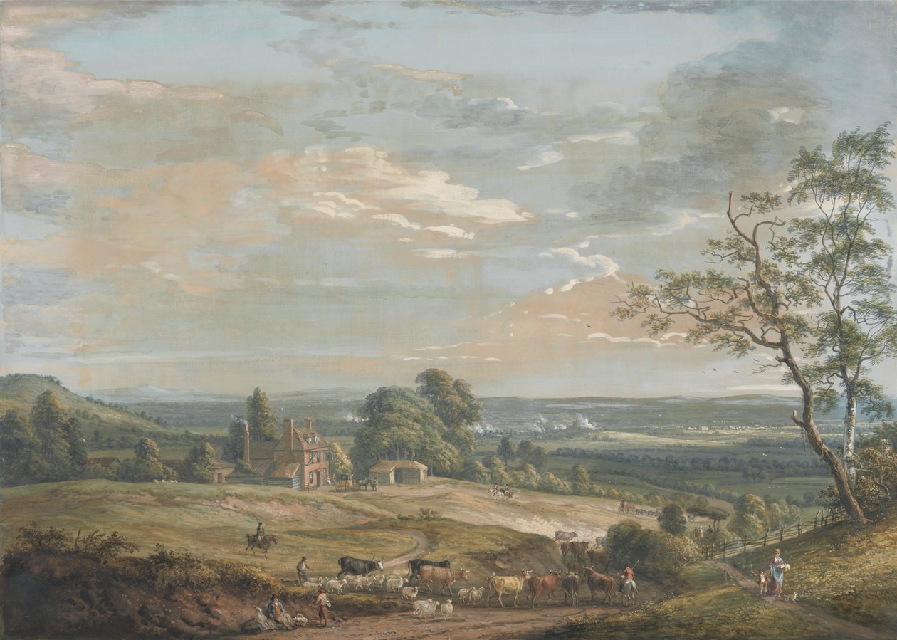 En avlägsen utsikt över Maidstone, från Lower Bell Inn, Boxley Hill av Paul Sandby