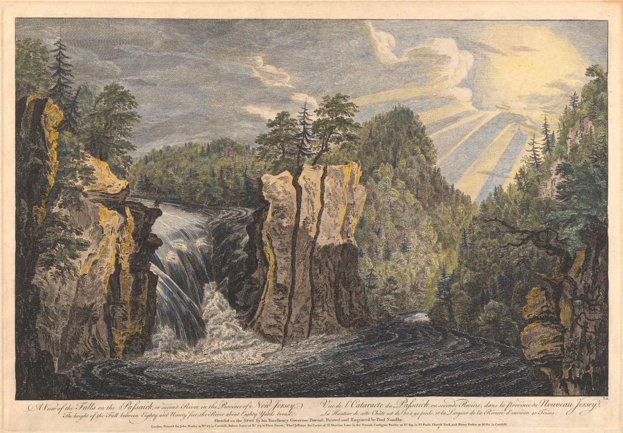Utsikt över vattenfallen i Passaic, eller Second River, i provinsen New Jersey av Paul Sandby