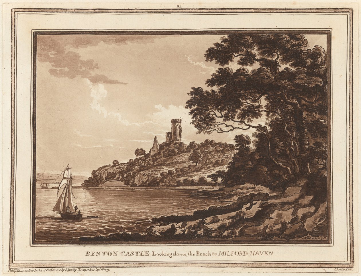 Benton Castle, tittar ner på Reach till Milford Haven av Paul Sandby