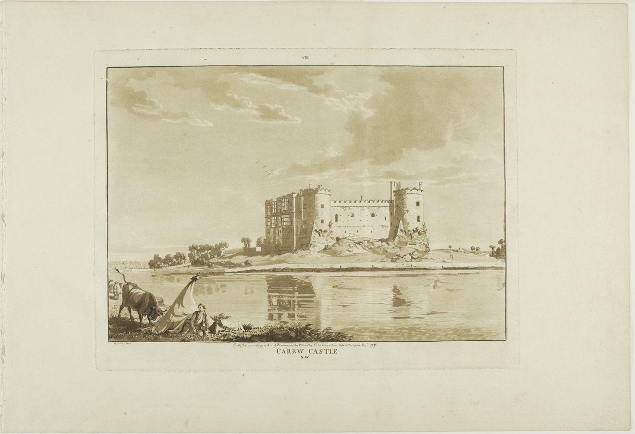 Carew Castle, plansch åtta från Twelve Views in Wales av Paul Sandby