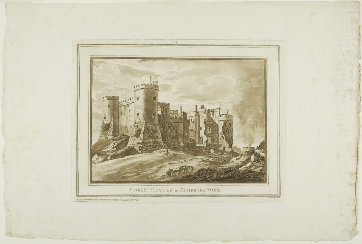 Carey Castle i Pembroke Shire, från tolv vyer i Aquatinta från teckningar tagna på plats i södra Wales av Paul Sandby