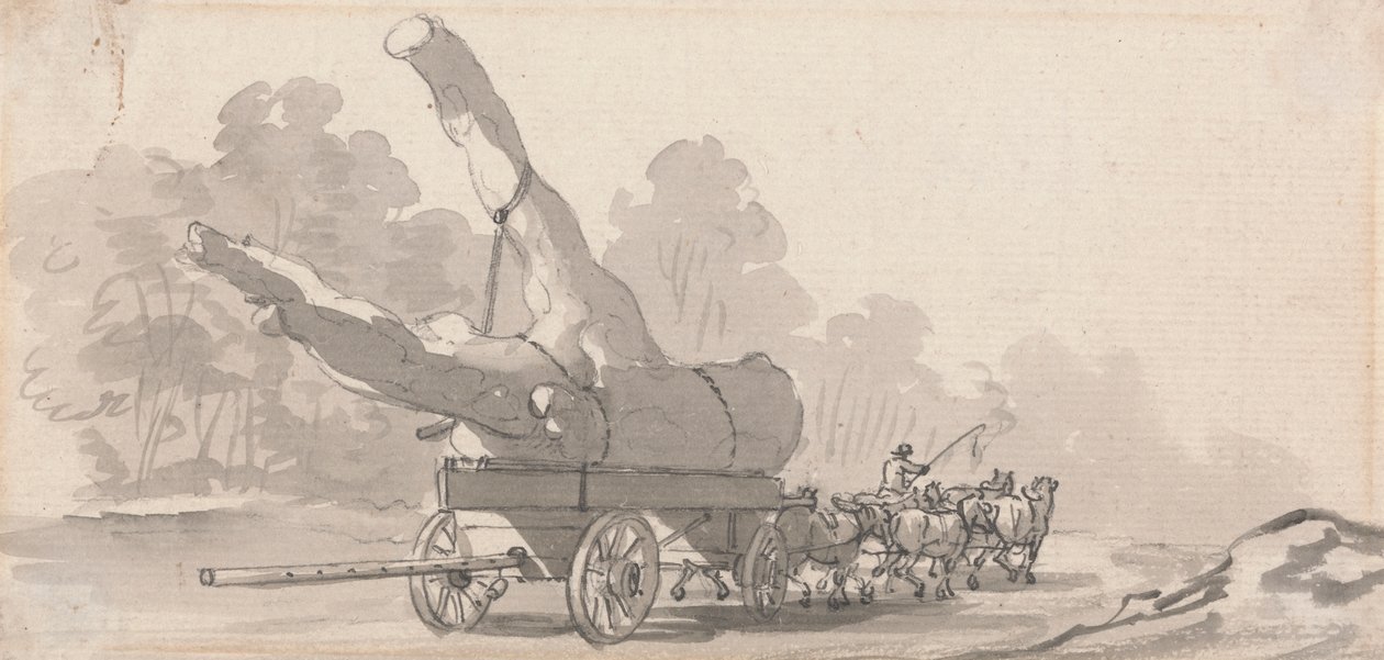 Vagn som bär en stor trädstam av Paul Sandby