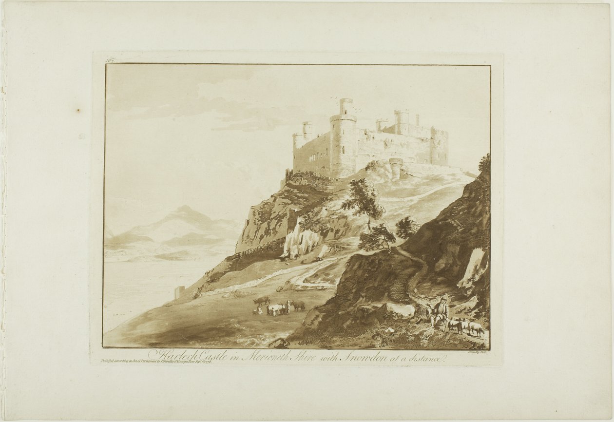 Harlech Castle i Merioneth Shire med Snowdon på avstånd av Paul Sandby