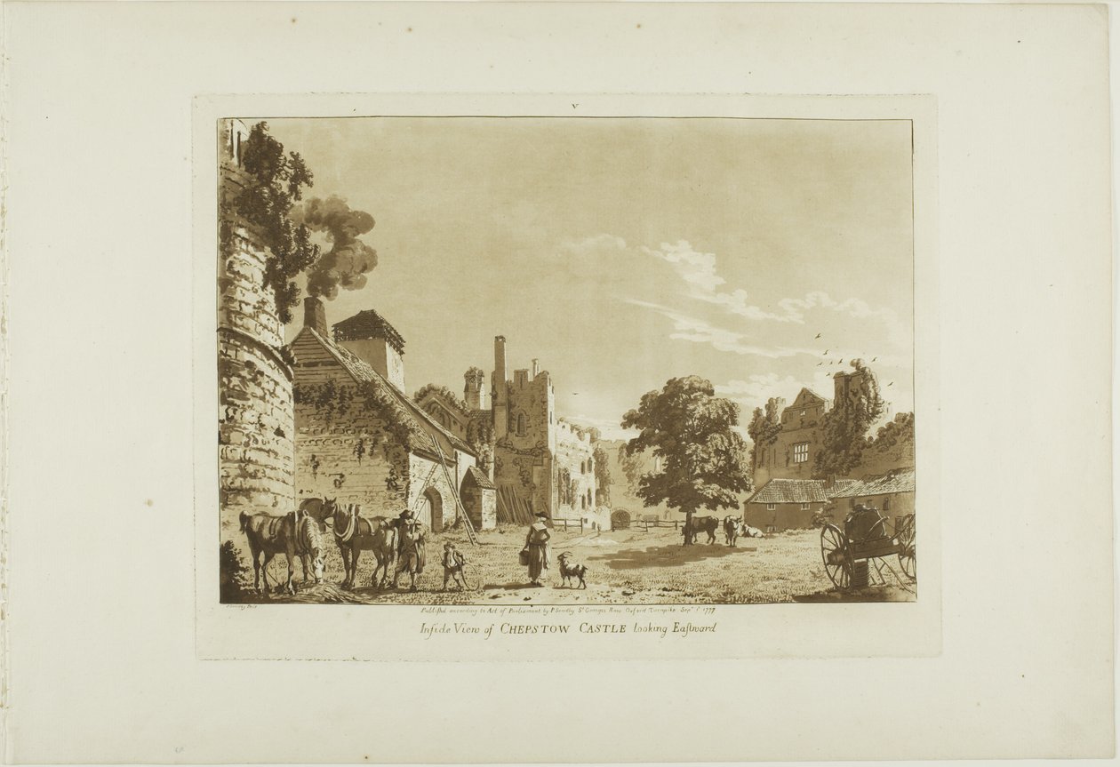 Insida av Chepstow Castle mot öster, plansch fem från Twelve Views in Wales av Paul Sandby