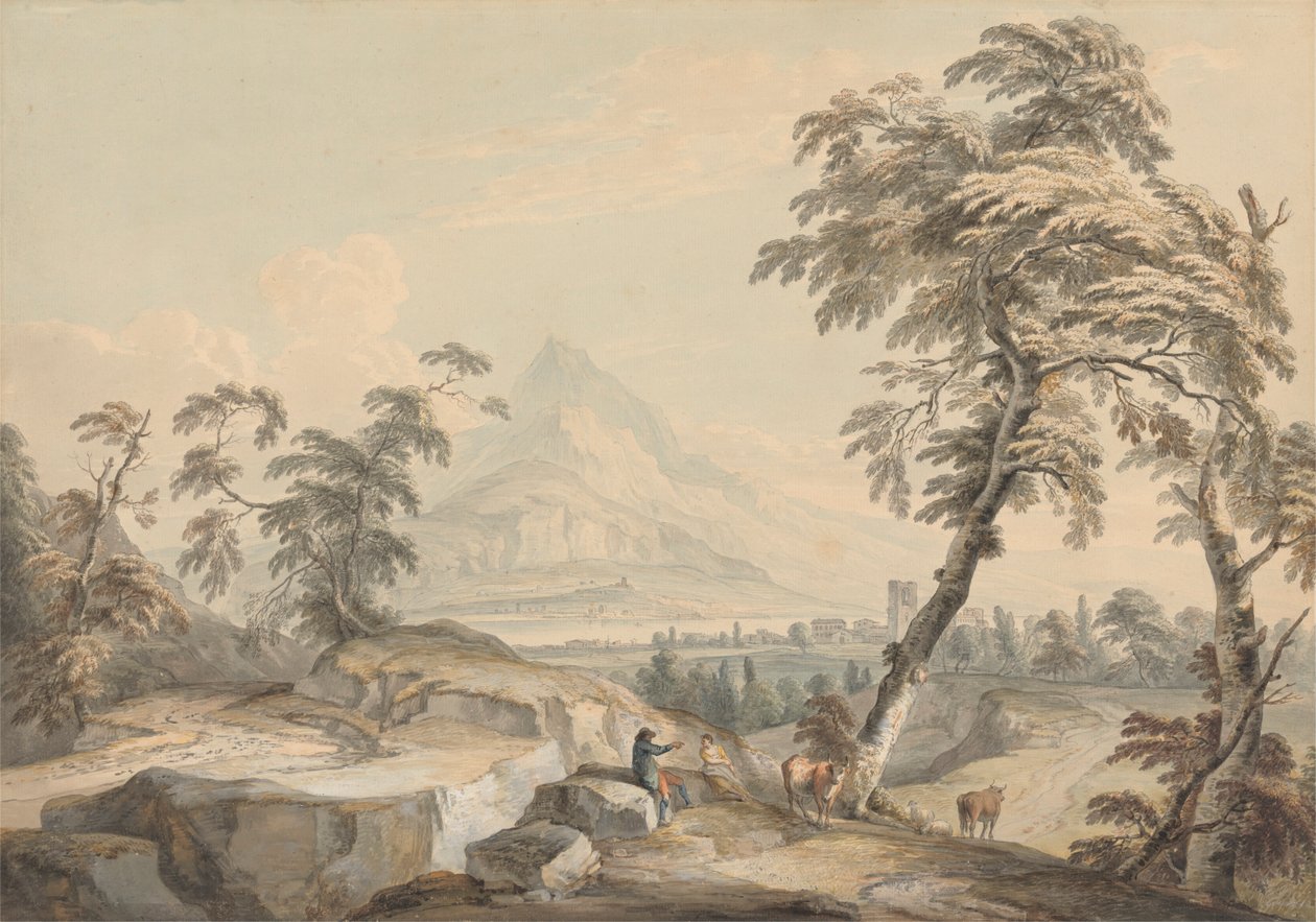 Italienskt landskap med resenärer, nr 1 av Paul Sandby