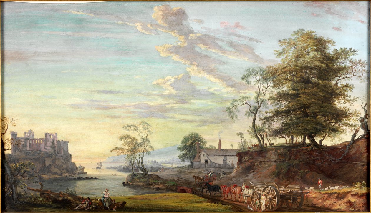 Landskap med slott på en vik, ca 1769-1795 (Akvarell och gouache) av Paul Sandby
