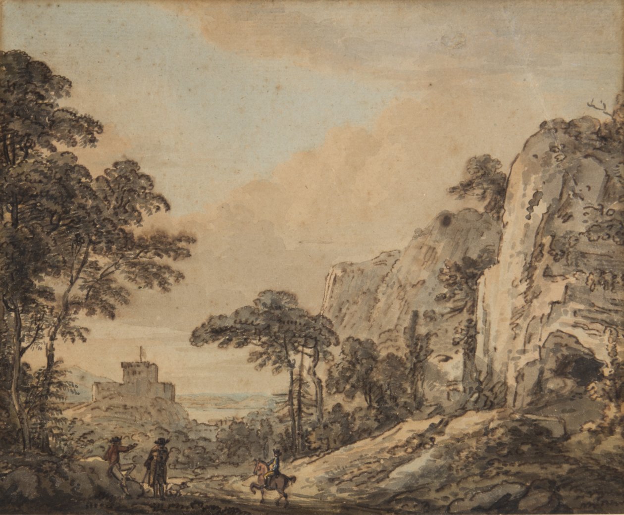 Landskap med ryttare (penna, bläck, pensel & wc på papper) av Paul Sandby