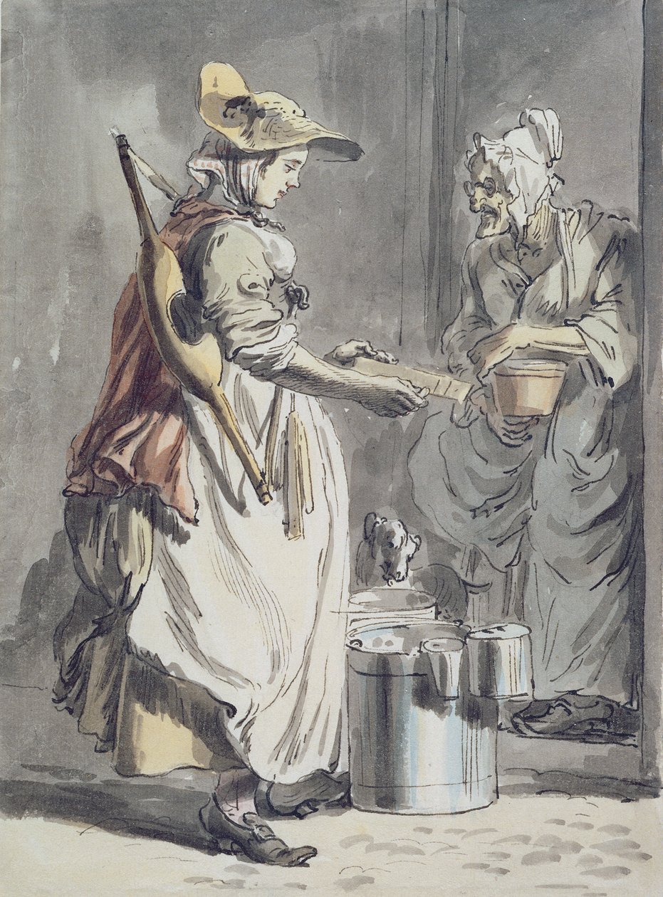 London Cries: A Milkmaid, ca 1759 (penna och bläckpensel, akvarell och grafit på papper) av Paul Sandby