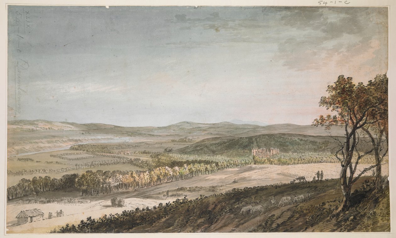 Nithsdale, med Drumlanrig, ca 1751 (penna, tvätt och akvarell över penna på papper) av Paul Sandby