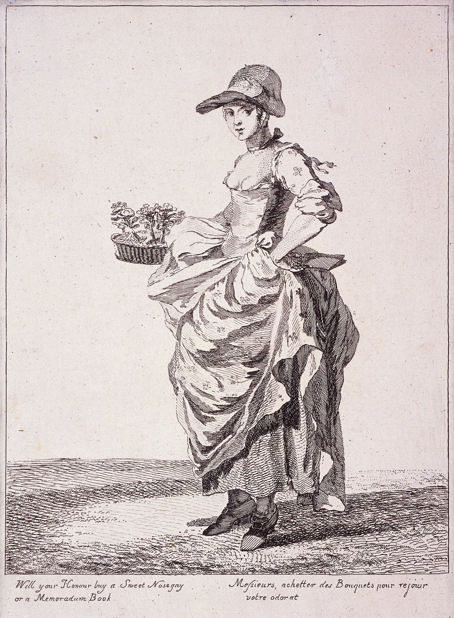 Nosegay och memobokförsäljare, Cries of London, 1760 av Paul Sandby
