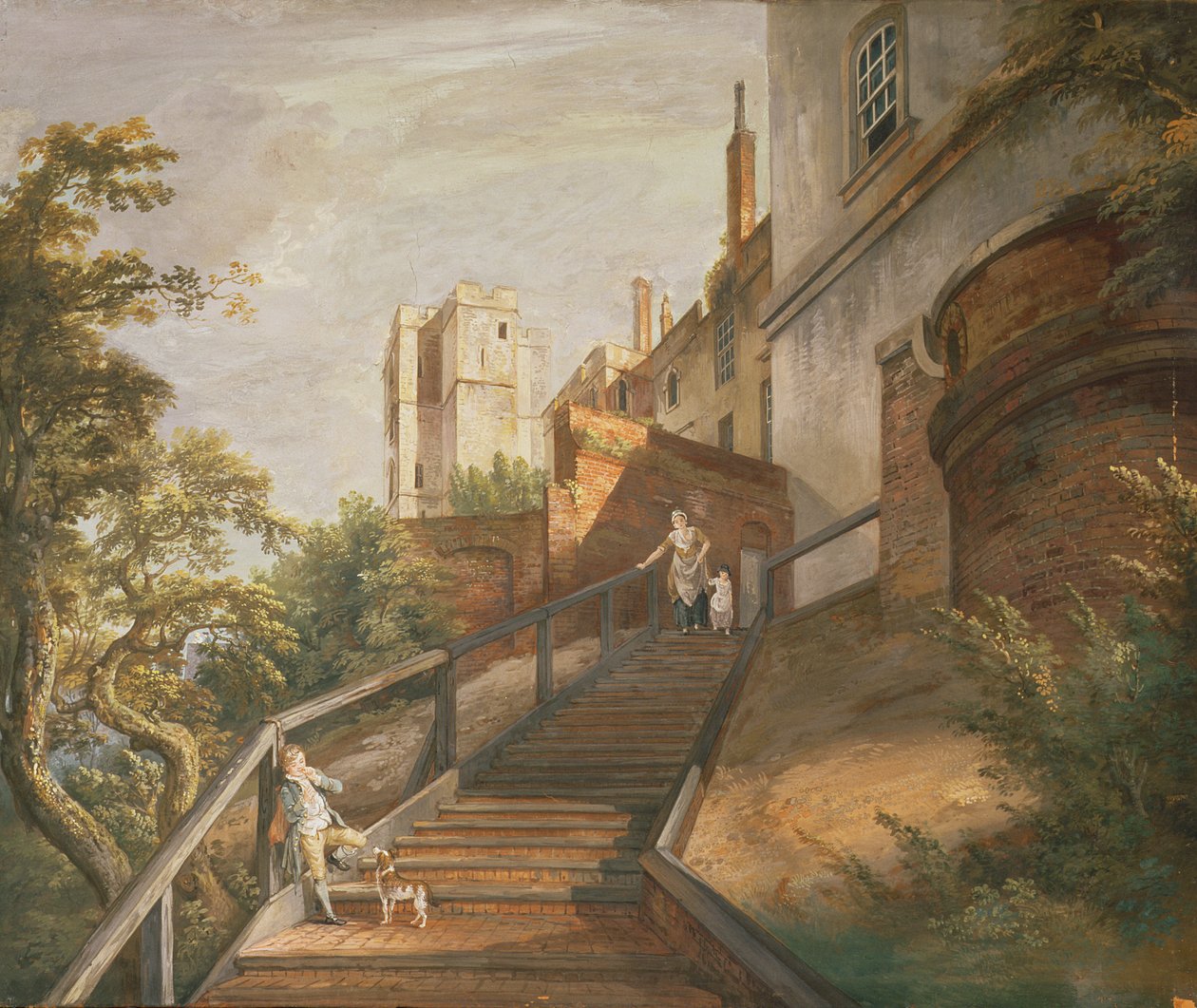En del av de hundra stegen och Winchester Tower, Windsor Castle (gouache på läder) av Paul Sandby