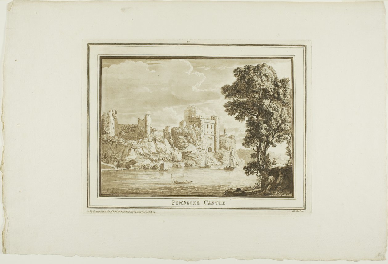 Pembroke Castle, från Twelve Views in Aquatinta från teckningar tagna på plats i södra Wales av Paul Sandby