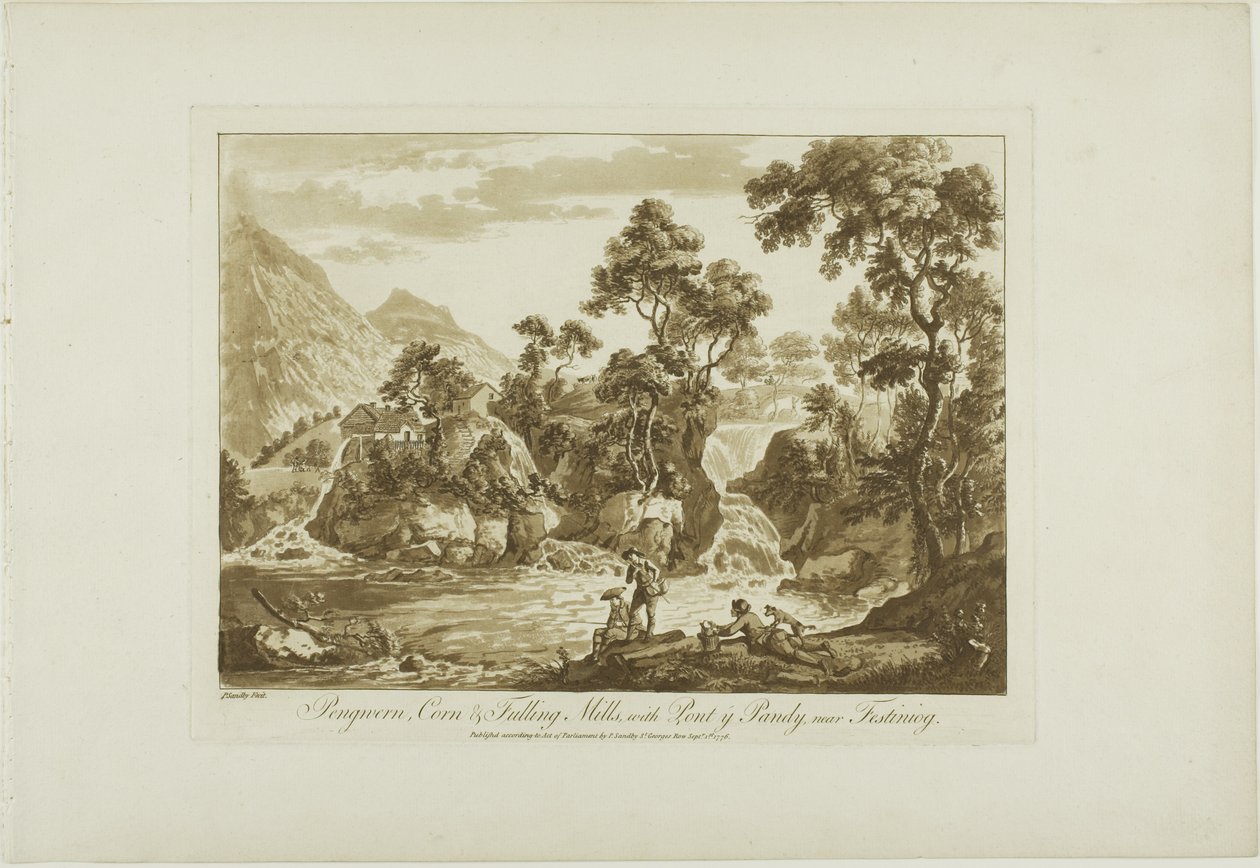 Pengeran Corn and Fulling Mills, med Pont y Pandy, nära Ffestiniog av Paul Sandby