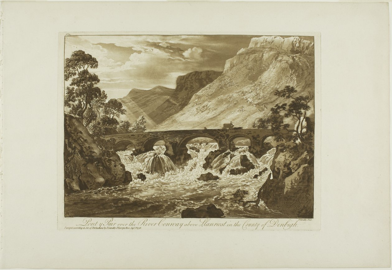 Pont y Pair över floden Conway ovanför Llanrwst i grevskapet Denbigh av Paul Sandby