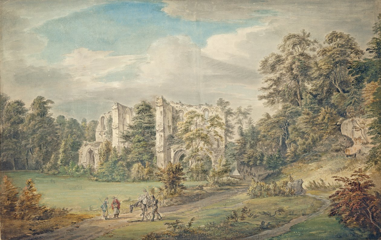 Roche Abbey, Yorkshire (akvarell och gouache på papper) av Paul Sandby