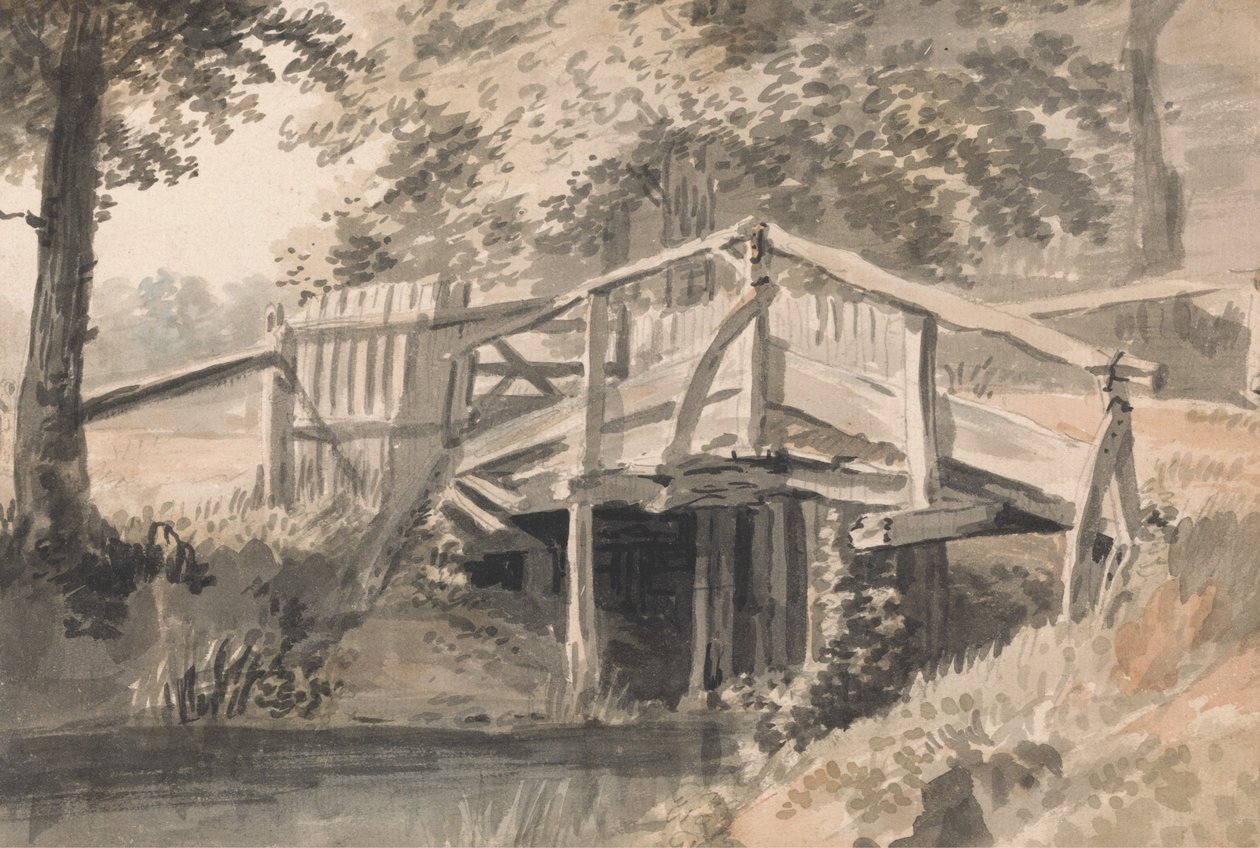 Bäck och träbro av Paul Sandby