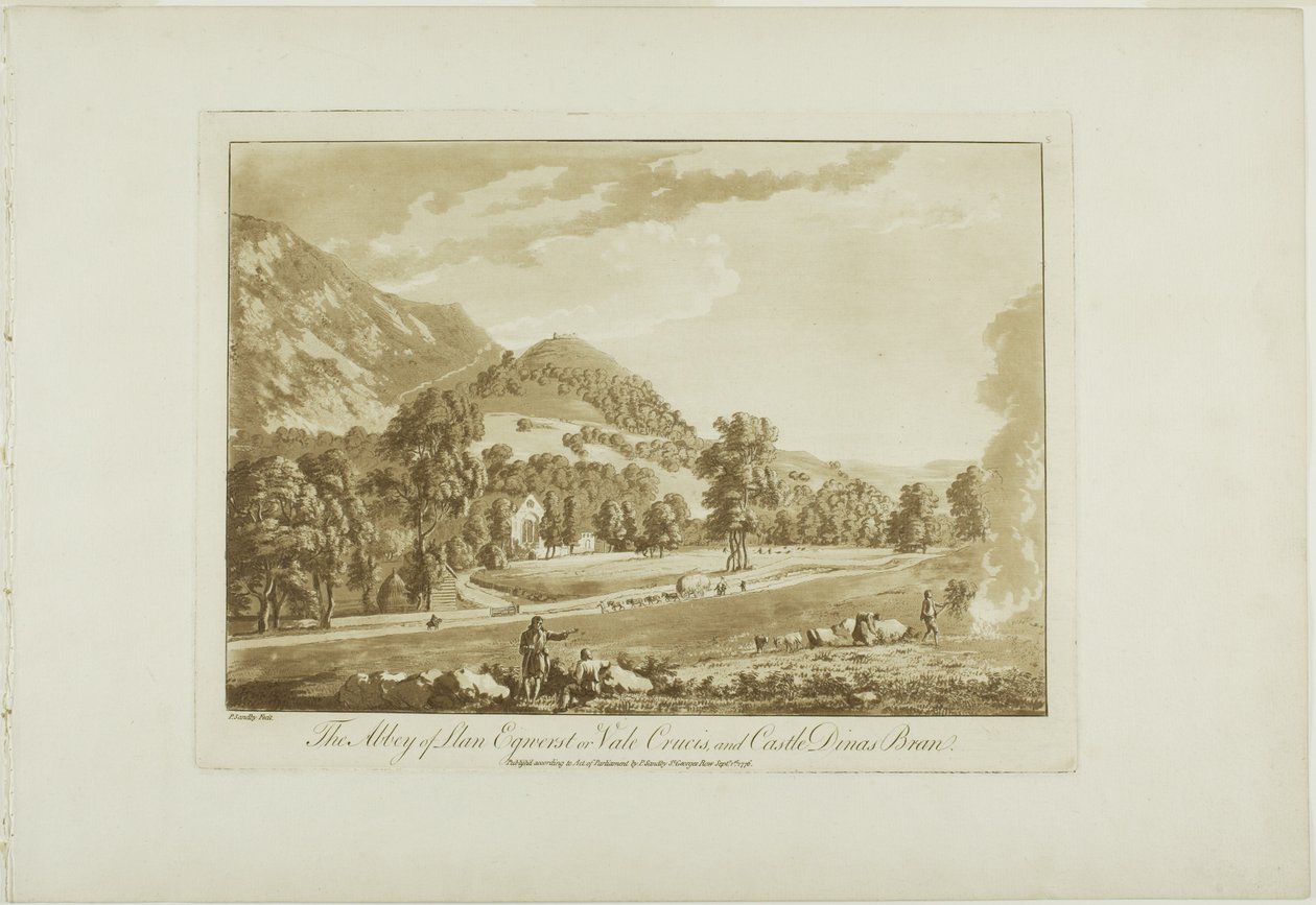 Klostret Llan Egnerst eller Vale Crucis och slottet Dinas Bran av Paul Sandby