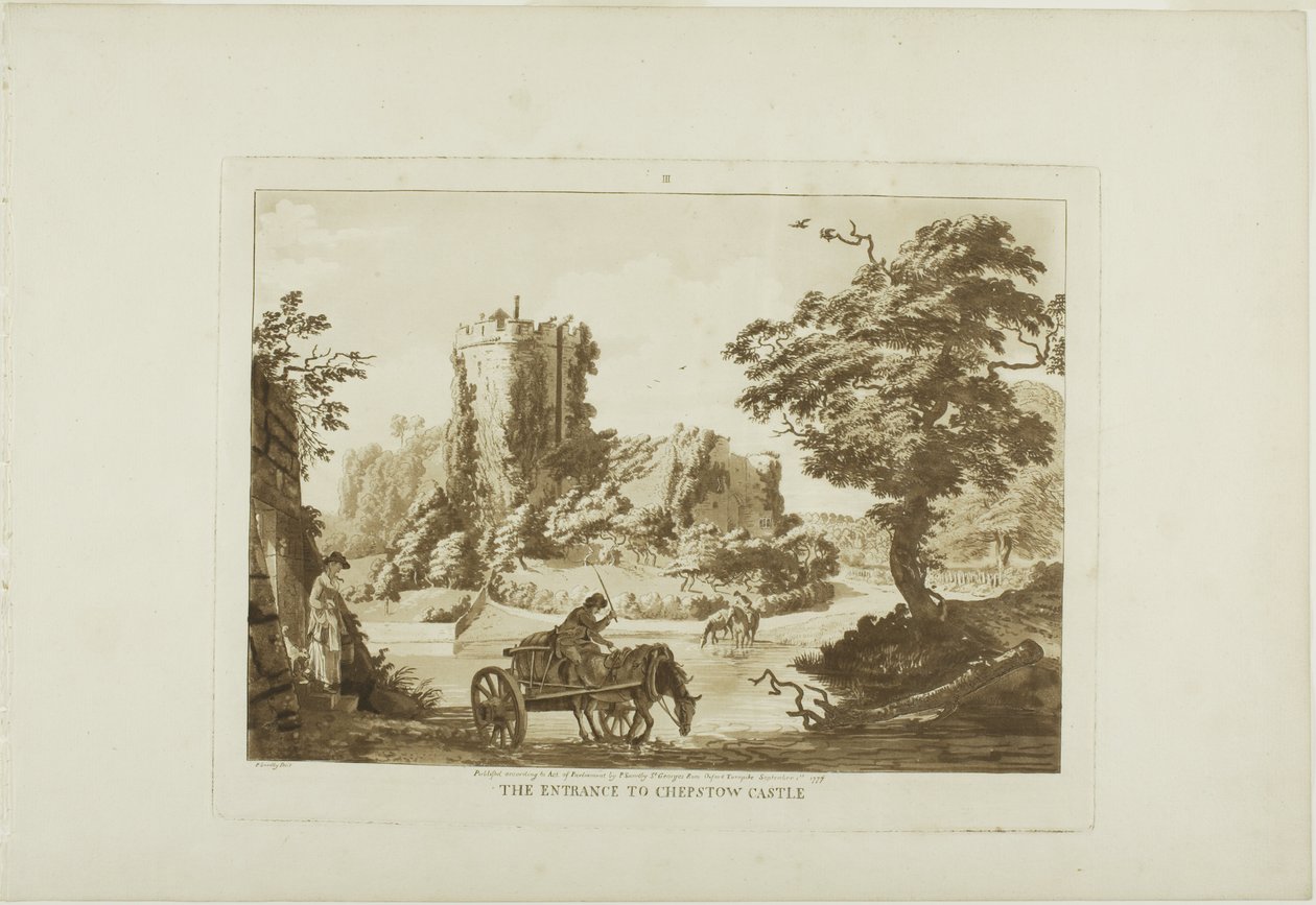 Ingången till Chepstow Castle, plansch tre från Twelve Views in Wales av Paul Sandby