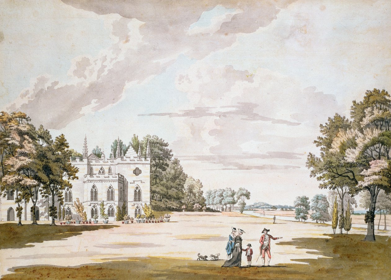 The South Front of Strawberry Hill, 1700-talet (wc, penna och bläck på papper) av Paul Sandby