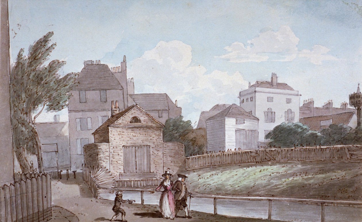 The Thatched House Inn and the New River, Islington, London, c1790. av Paul Sandby