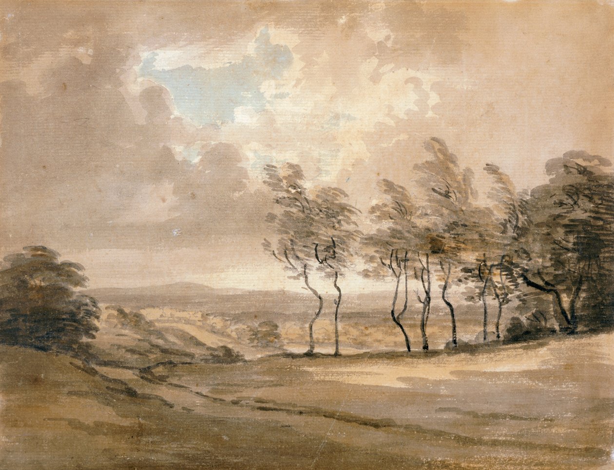 Vy över Hampstead Heath (akvarell på papper) av Paul Sandby