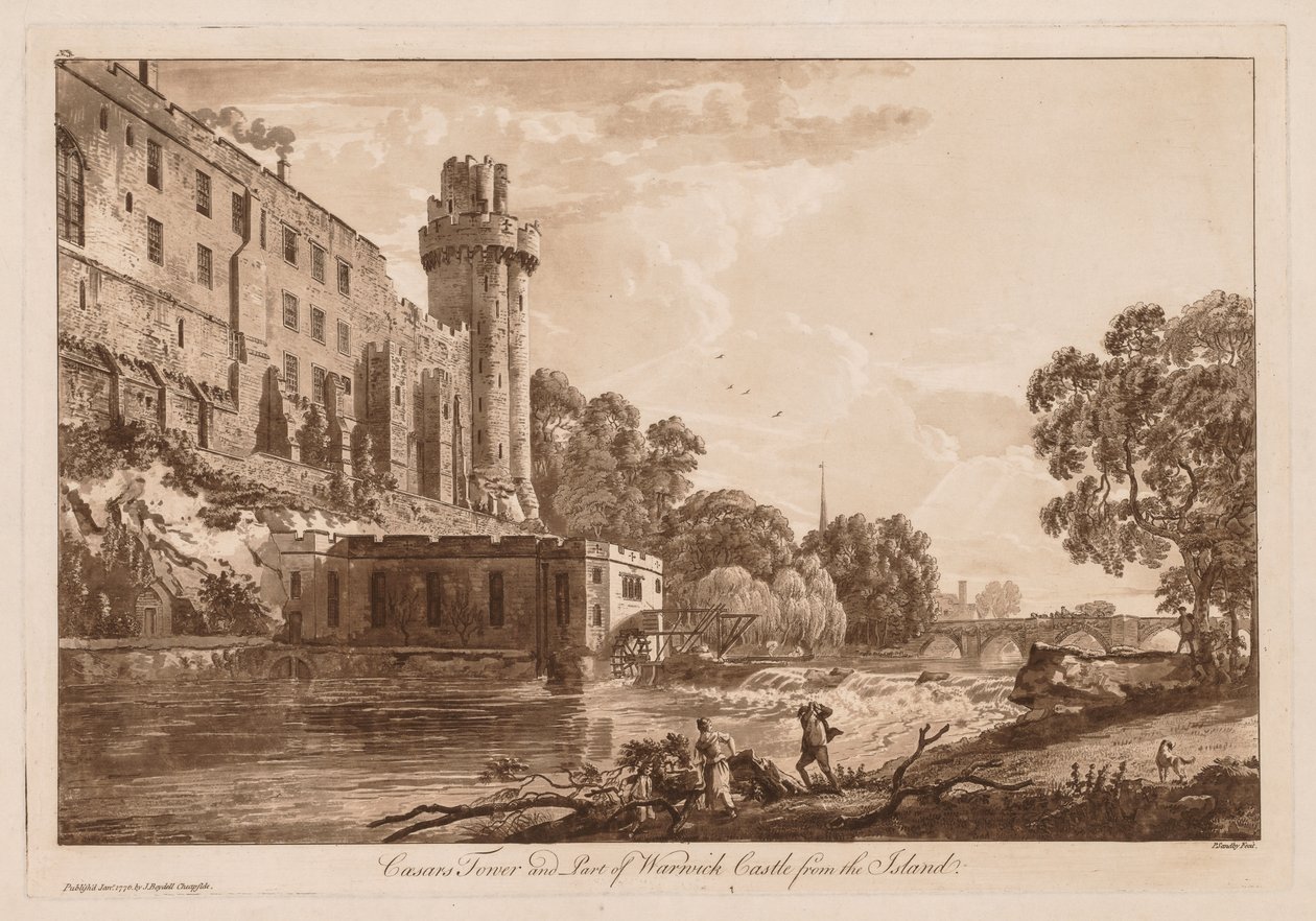 Utsikt över Warwick Castle: Caesars ägare och del av Warwick Castle från ön av Paul Sandby