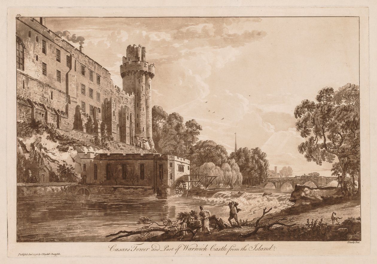 Utsikt över Warwick Castle: Caesars ower och en del av Warwick Castle från ön, 1776. av Paul Sandby