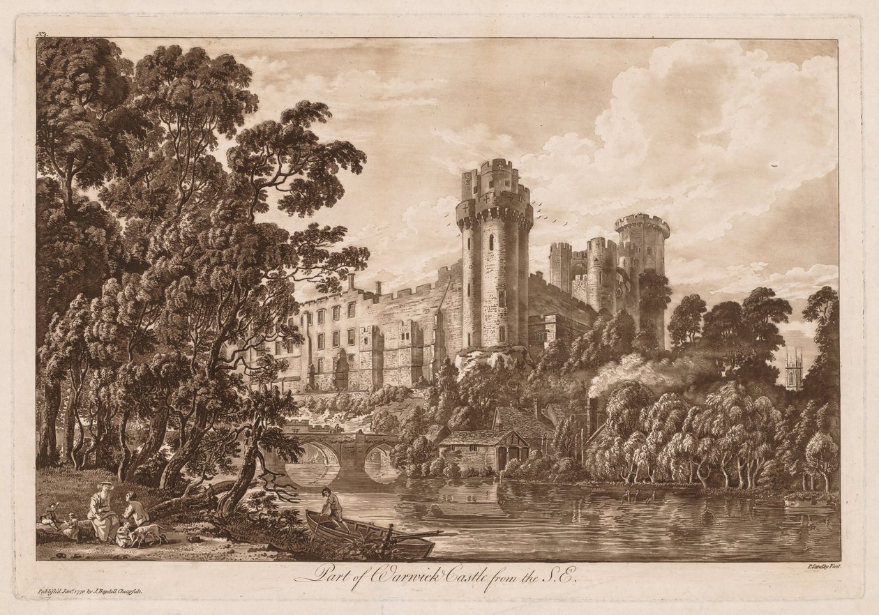 Utsikt över Warwick Castle: En del av Warwick Castle från sydost, 1776. av Paul Sandby