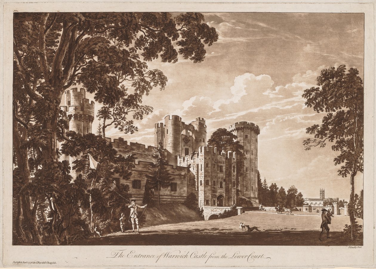 Utsikt över Warwick Castle: Ingången till Warwick Castle från nedre domstolen av Paul Sandby