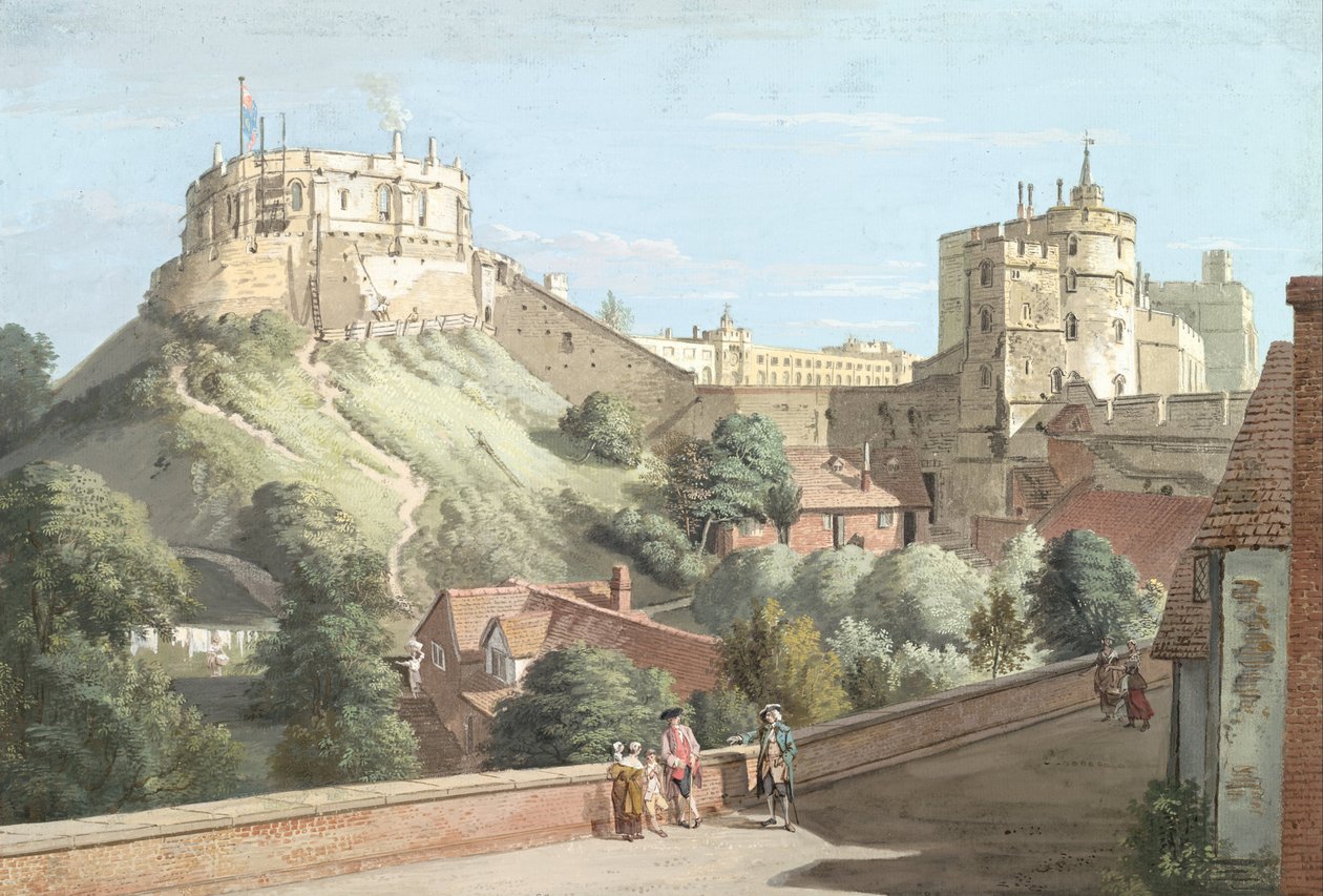 Windsor Castle: Runda tornet, Kungliga gården och Djävulstornet från Svarta staven av Paul Sandby