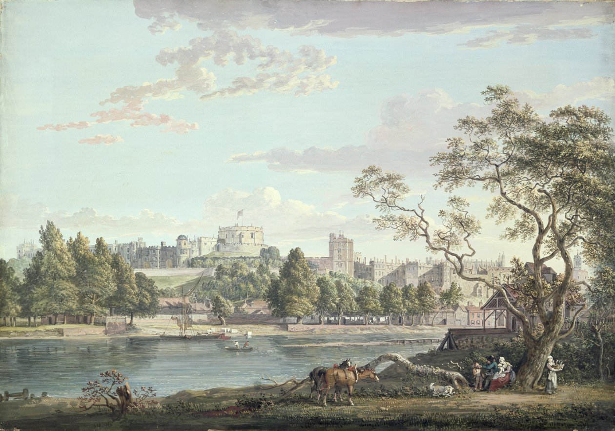 Windsor Castle, från andra sidan Themsen (kroppsfärg över penna på papper) av Paul Sandby