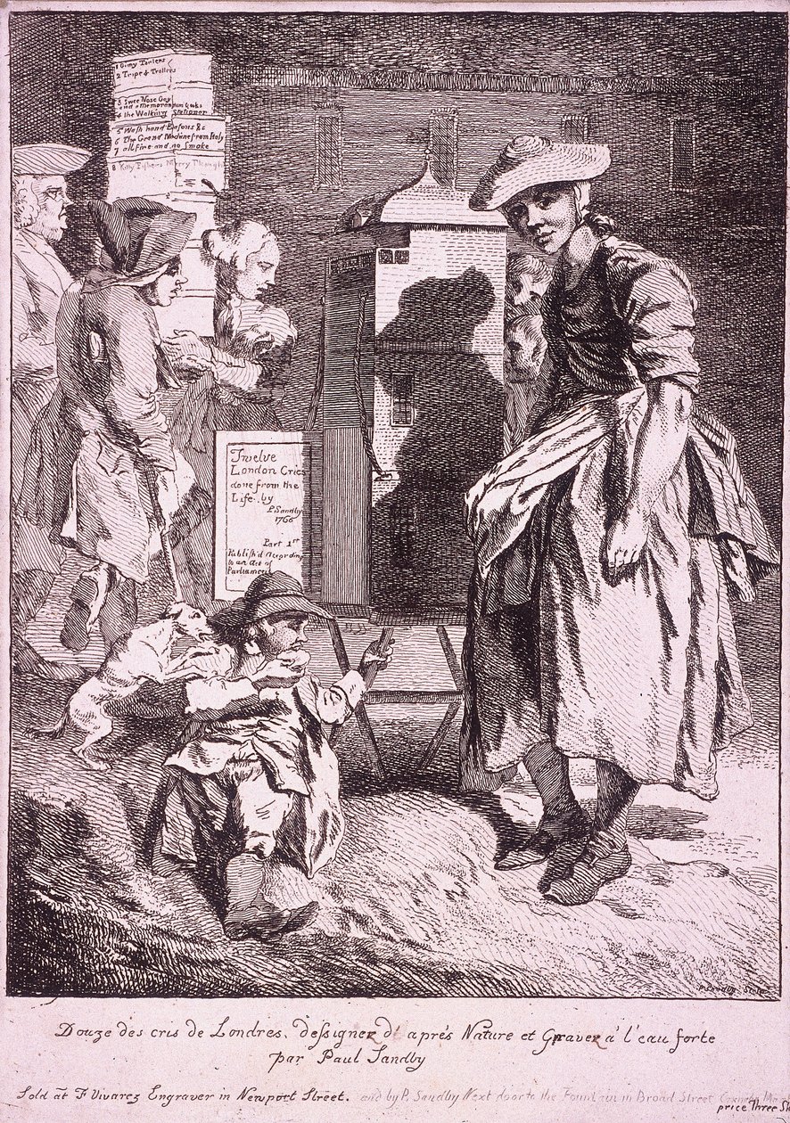 Kvinna med en sällsynt show, Cries of London, 1760 av Paul Sandby