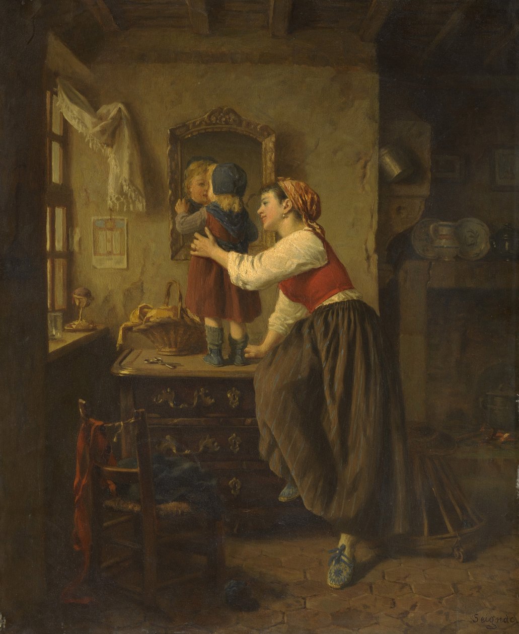 Kvinna och barn framför en spegel, 1870-talet av Paul Seignac