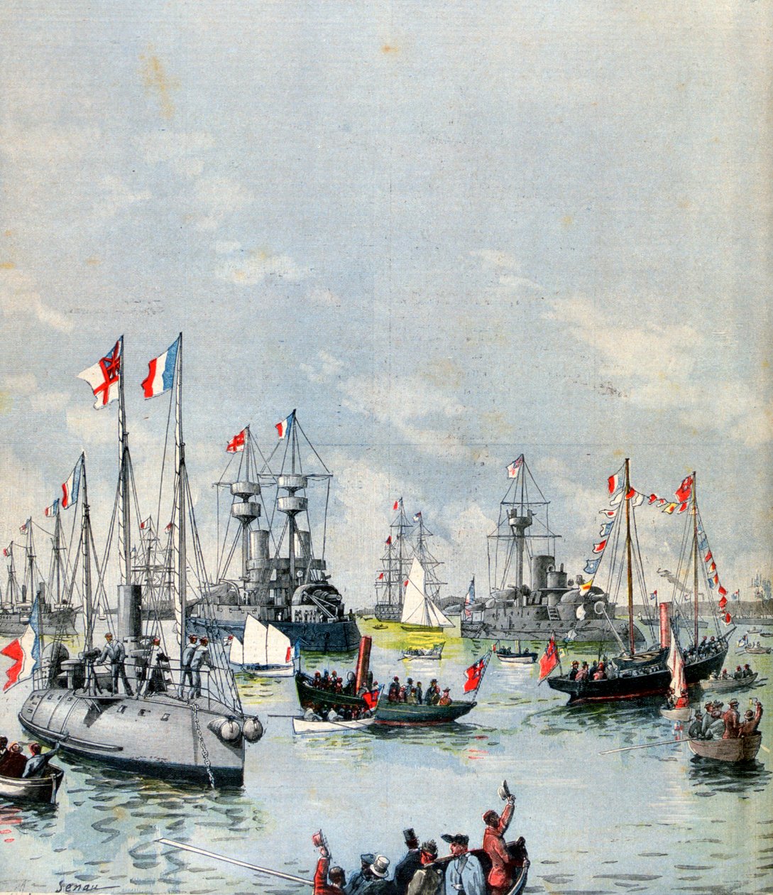 Fransk flottilj i Portsmouths hamn, 1891 av Paul Senau