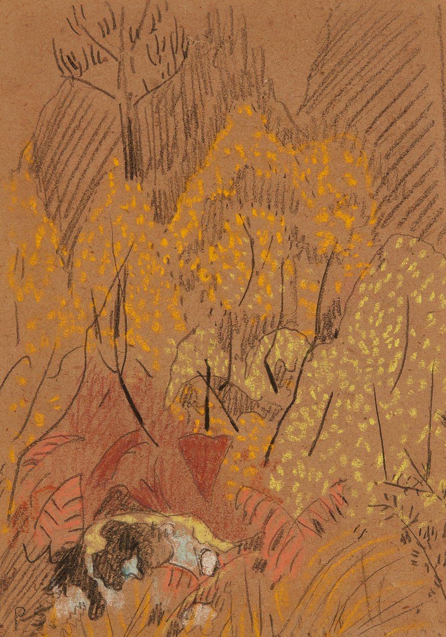 Höstlandskap på Black And White Rock, Pont Aven (pastell på brunt papper) av Paul Sérusier