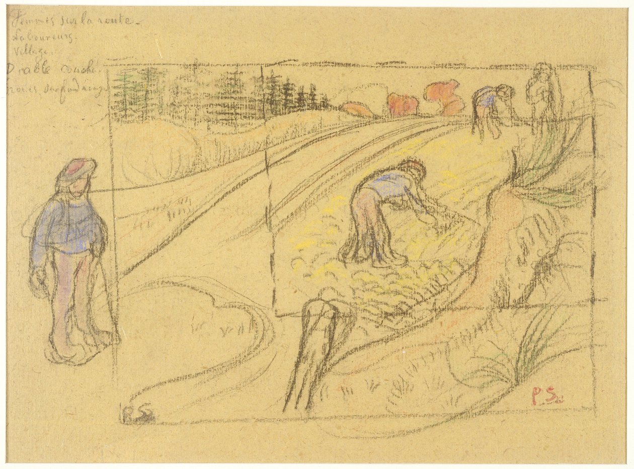 Bauern auf einem Feld (recto); Prozession bretonischer Frauen mit Studie von zwei weiblichen Figuren (verso) av Paul Sérusier