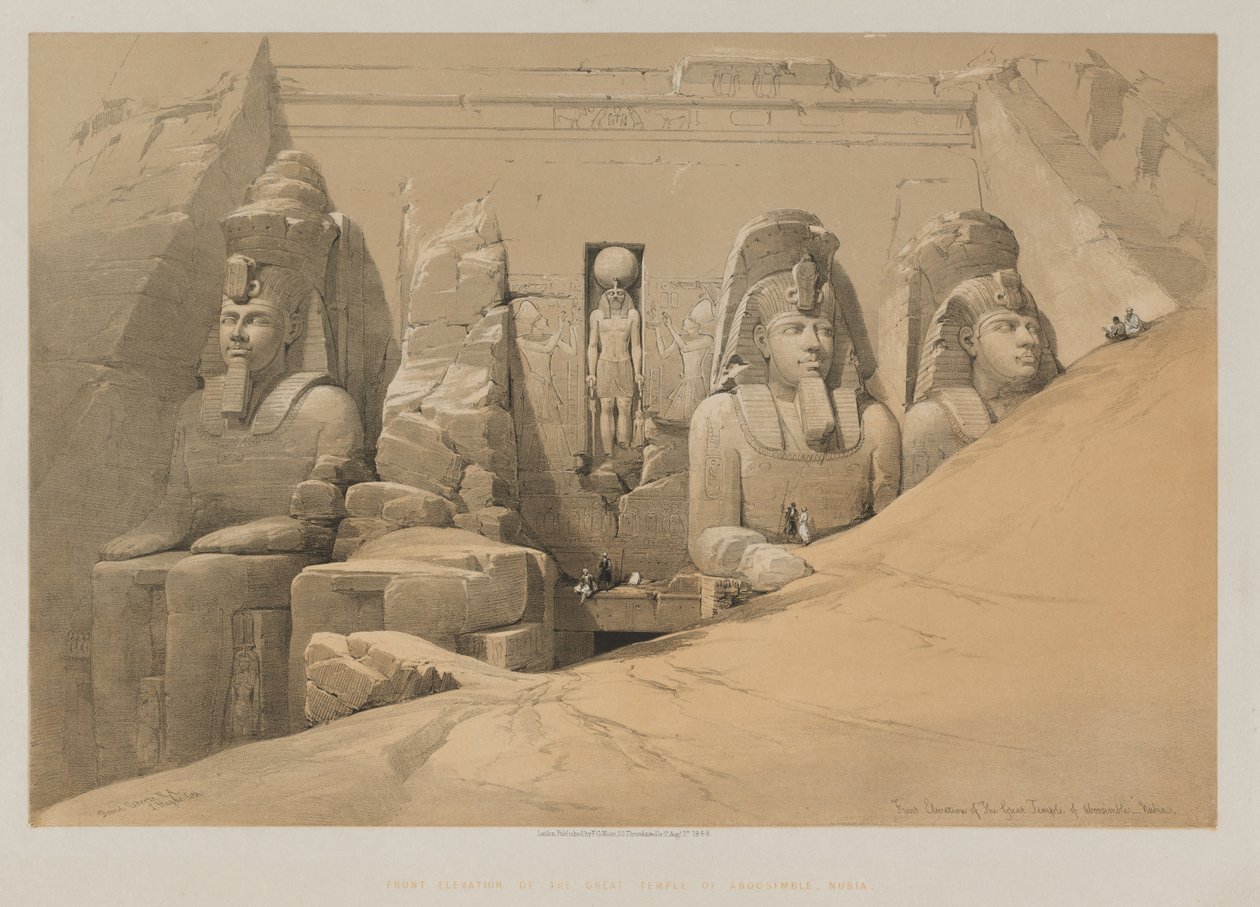 Egypten och Nubien, Volym II: Fronthöjd av Aboo Simbels stora tempel, Nubia av Paul Signac