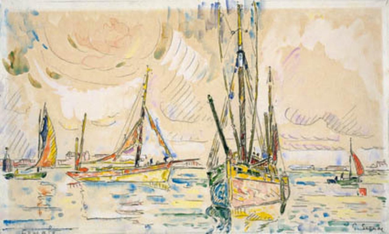 Fiskebåtar i hamnen i Locmalo av Paul Signac