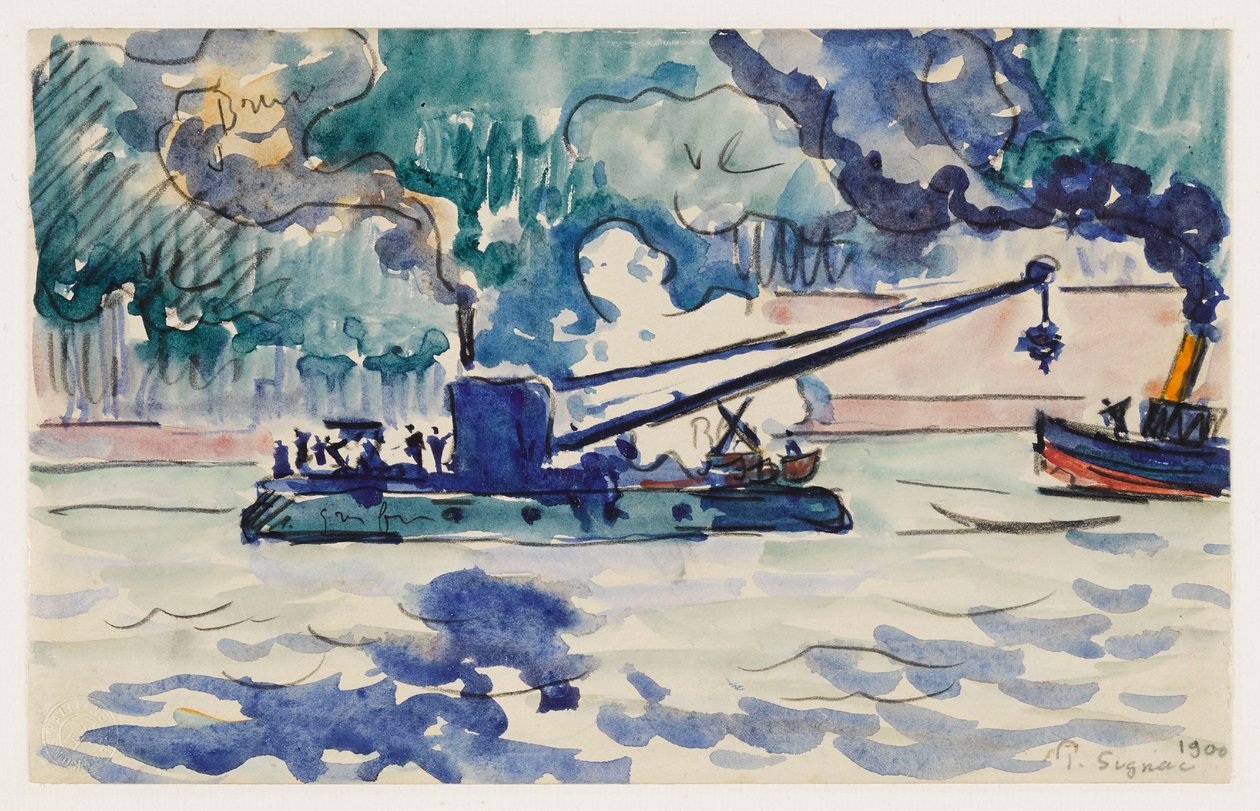 Flytande kran och bogserbåt av Paul Signac