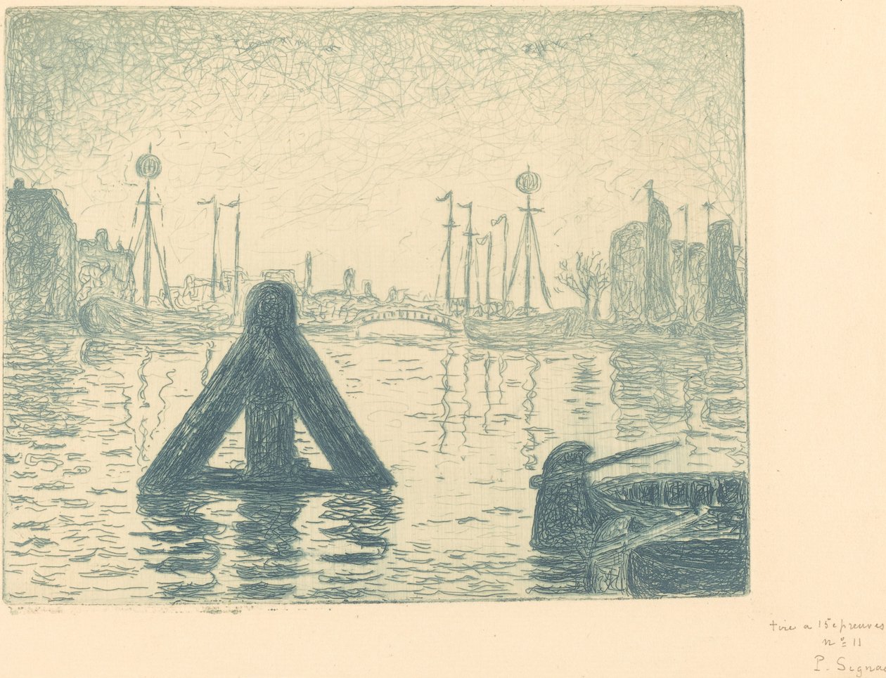 Hamn i Holland - Flushing (La balise - En Holland, Flessingue) av Paul Signac