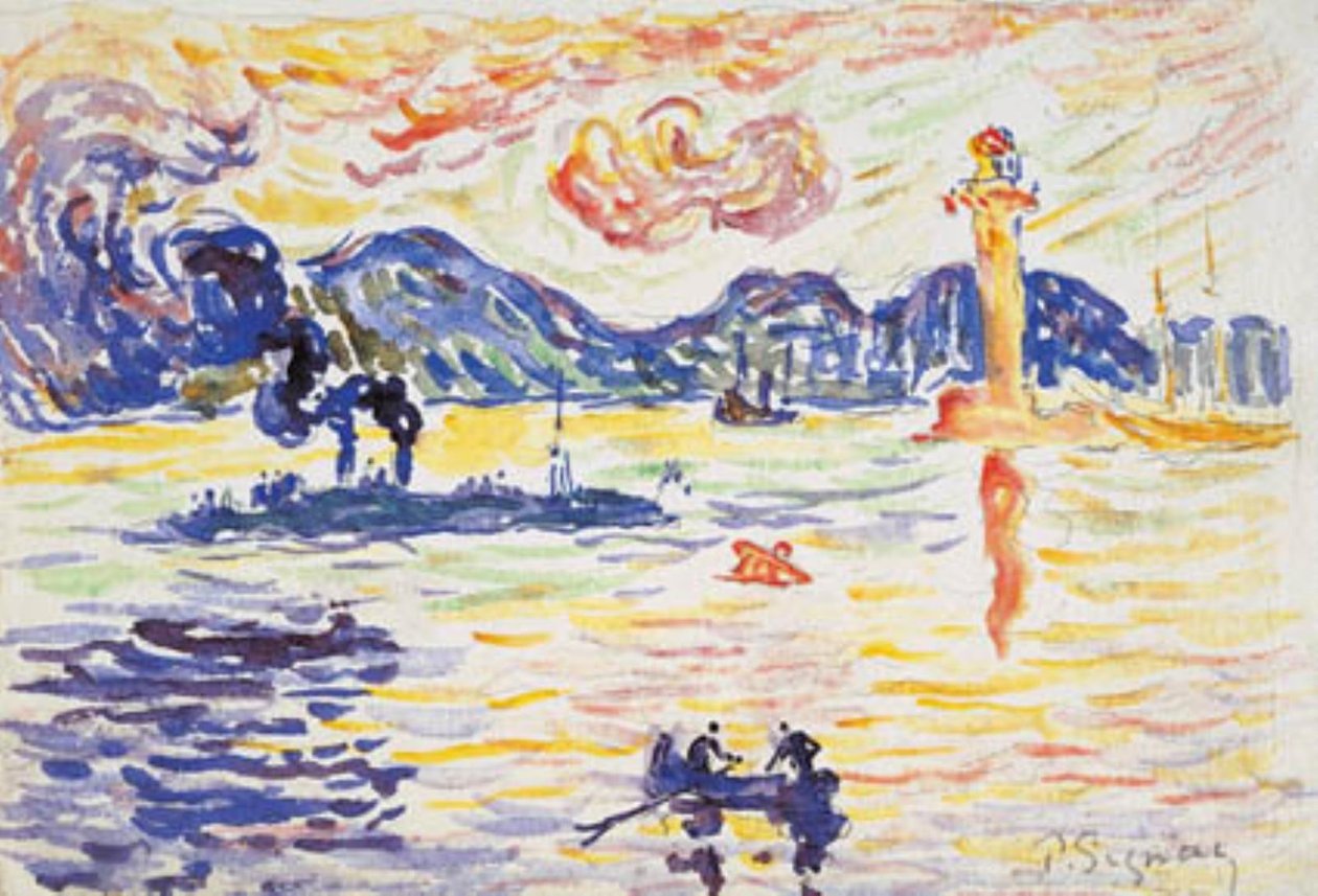 Hamnen i Saint-Tropez med jagaren Midi de la France av Paul Signac