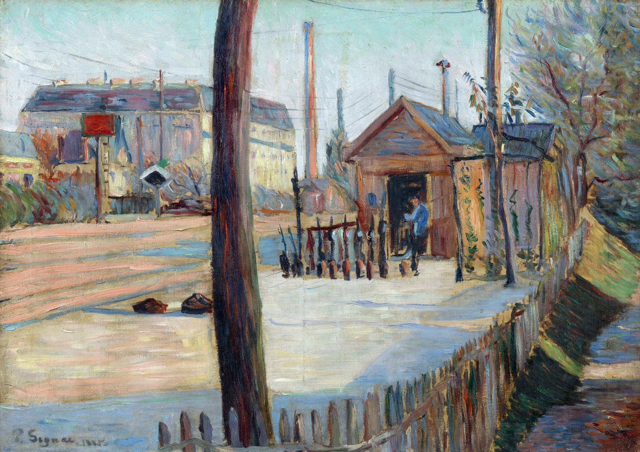 Järnvägskorsning nära Bois Colombes (Frankrike) - Målning av Paul Signac (1863-1935), olja på duk (46,4x65cm) av Paul Signac