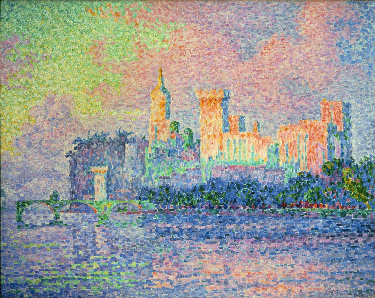 Le chateau des Papes, Avignon (målning på duk) av Paul Signac