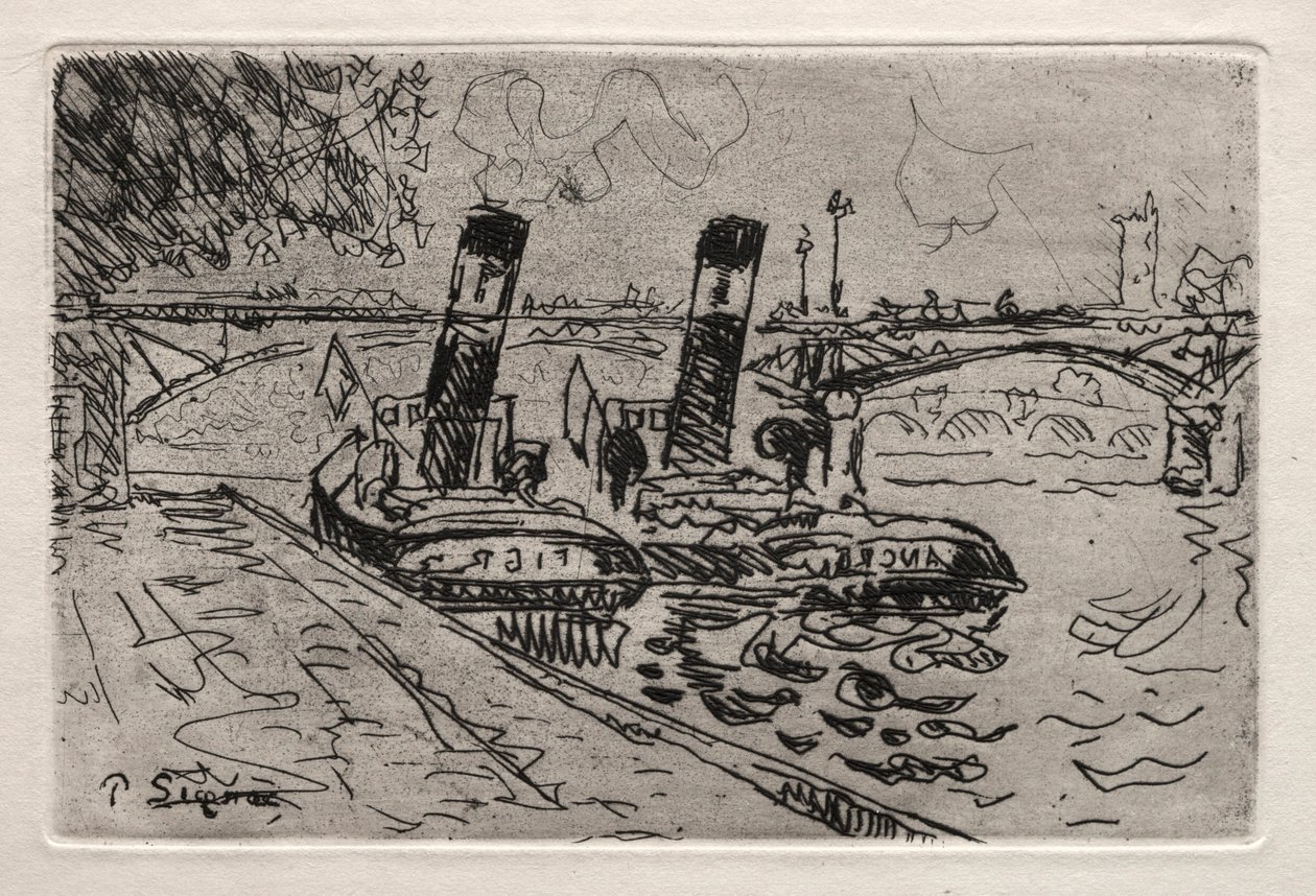Paris, Pont des Arts med Remorqeurs av Paul Signac