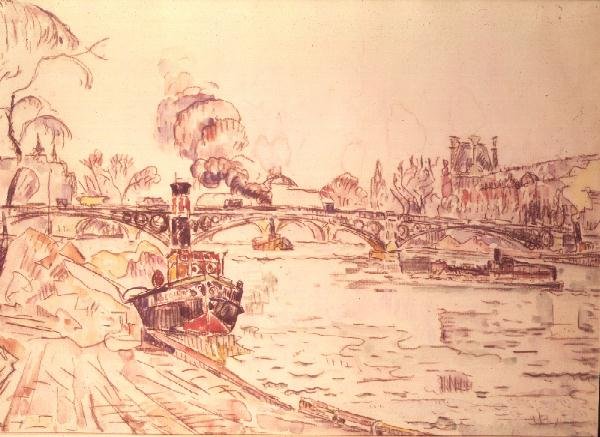 Paris med Louvren och Pont des Arts av Paul Signac