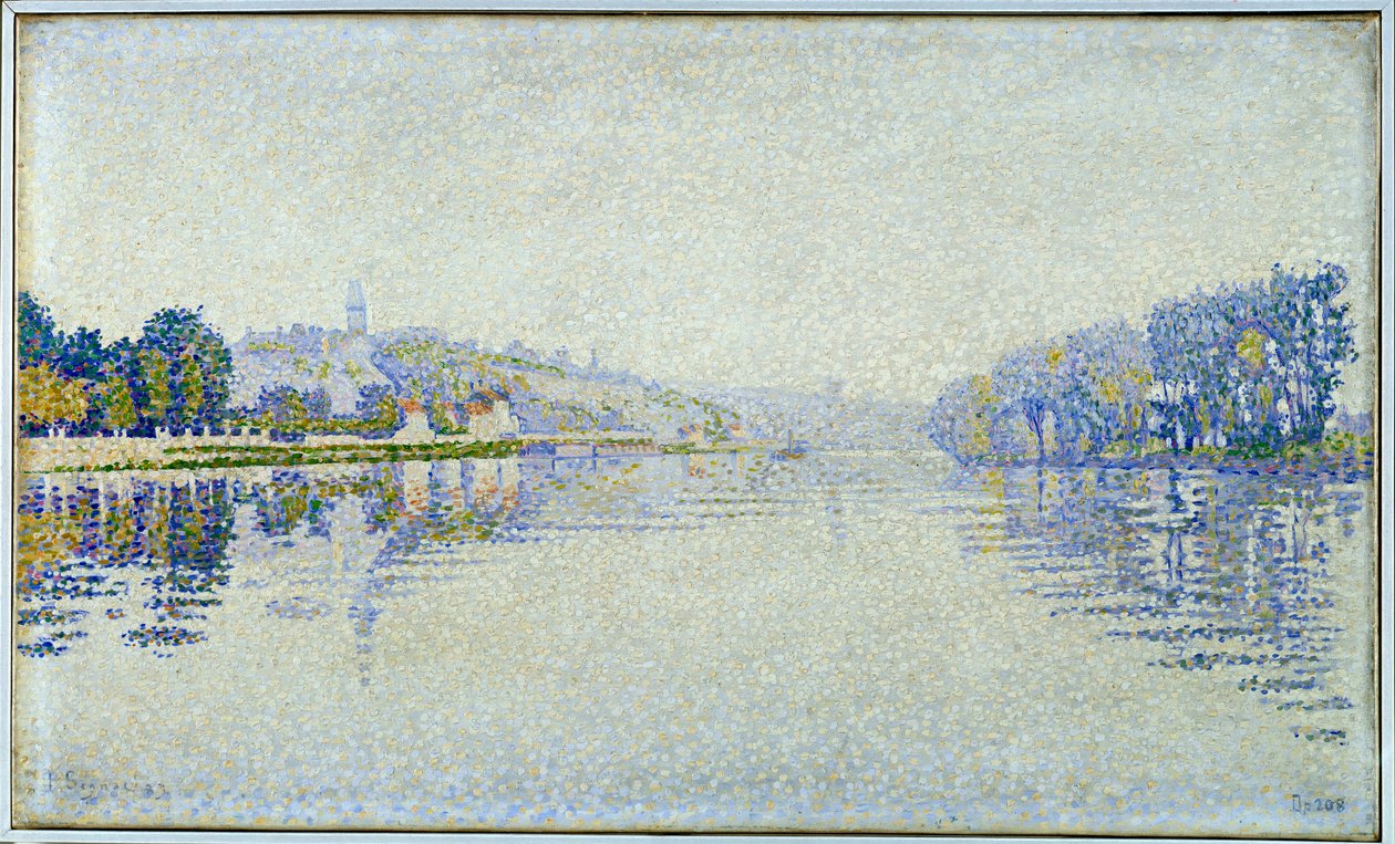 Riverside, the Seine och Herblay Målning av Paul Signac (1863-1935) 1889 Sön. 0,33x0,55 m Paris, musee d