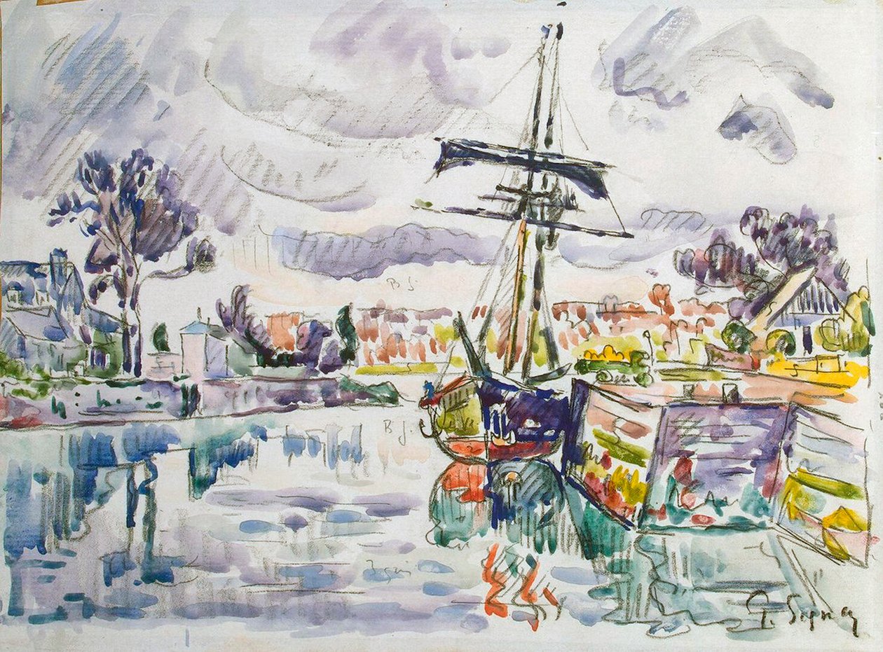 Segelbåt vid en pir, 1920-talet. av Paul Signac