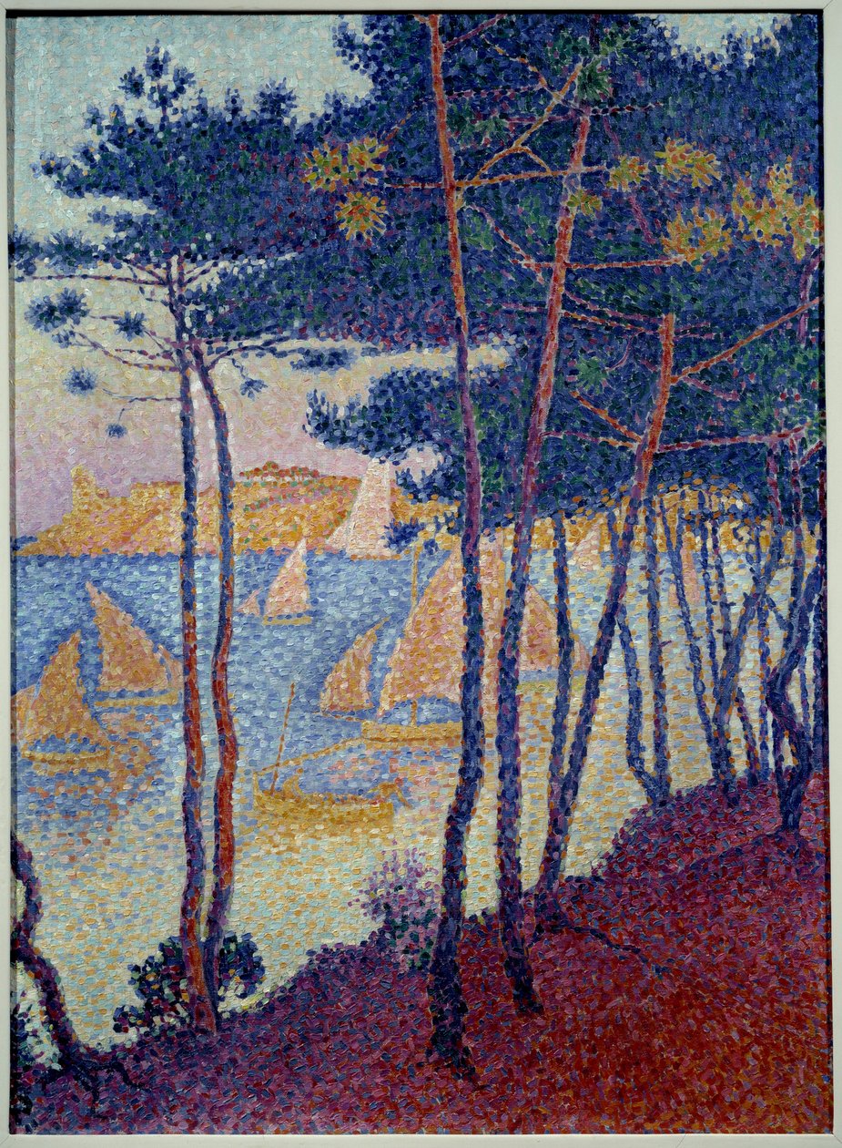 Segel och tallar Målning av Paul Signac (1863-1935) 1896 privat samling av Paul Signac